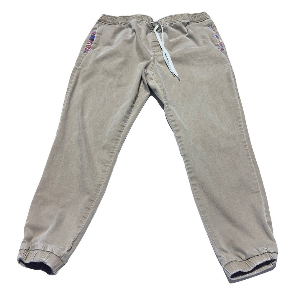 Wowie Men's Jogger Pants Beige Southwestern Trim Elastic Waist Size XL
